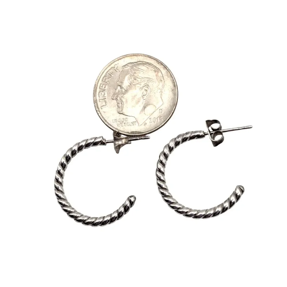Sterling Silver 3 Pair Twisted Rope Hoop Earrings Mixed Sizes Post Back Set